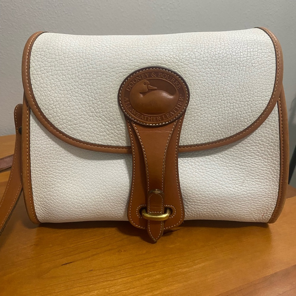 White Dooney & Bourke Lot Leather Saddle Crossbody Shoulder Bag All Weather